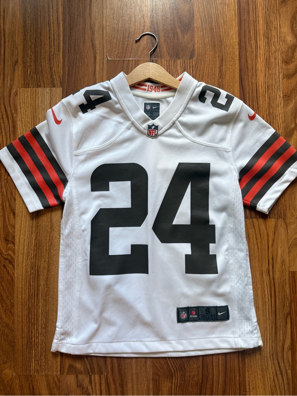 Nike Kids White Football Jersey with Black No.24 and Orange Accents